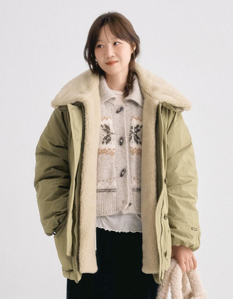 detachable fur safari jumper - khaki