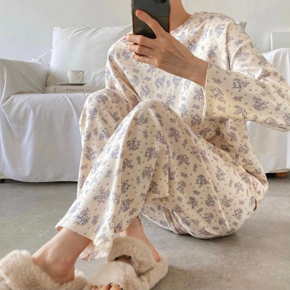 코튼 플라워 투피스 파자마 홈웨어 잠옷