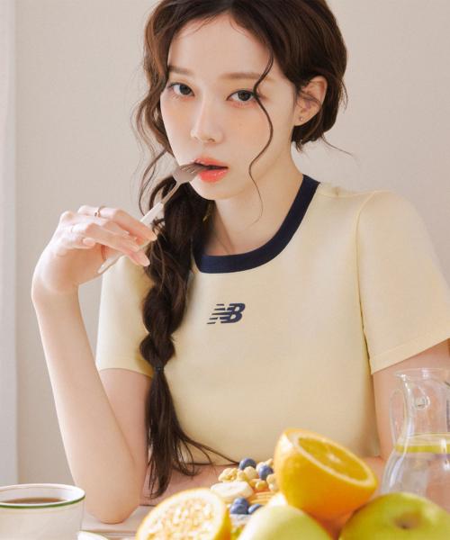 NBNEF2W112 / WOMEN 트랙 크롭 링거 반팔티 (LIGHT YELLOW)