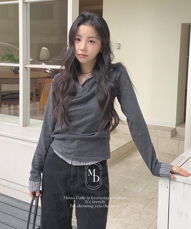 [오늘출발🚚] [#.무채색]  [#.출근룩]  [New Arrival] 워밍 드레이프 셔츠 니트 (일체형)