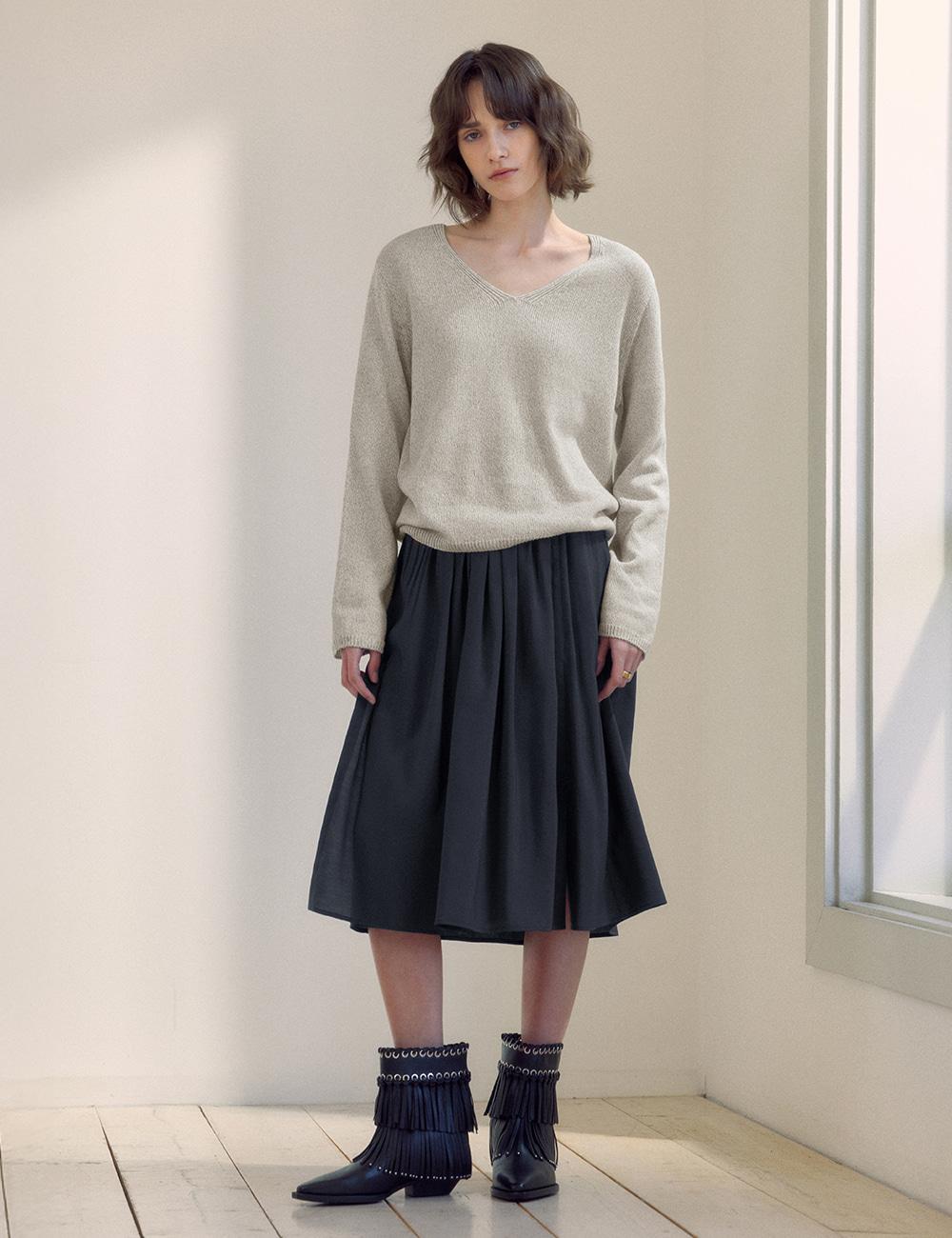 Aria Shirring Wrap Skirt (Light Navy)