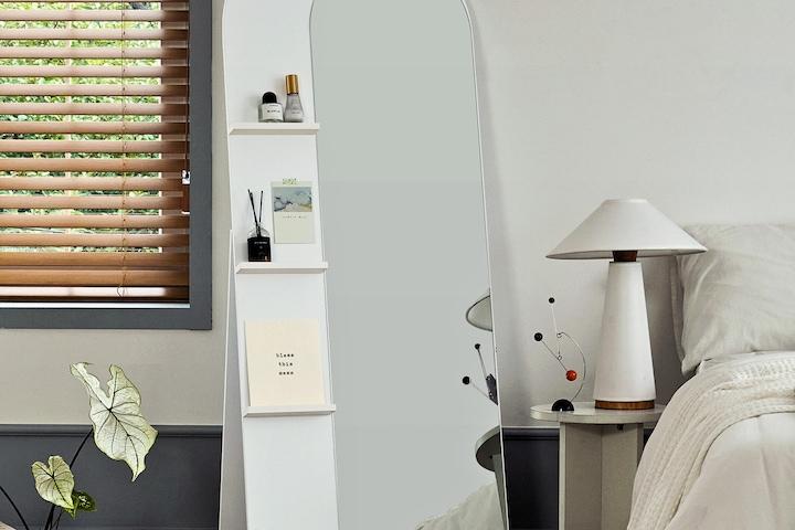 루나 라운드 수납 선반 매거진랙 아치형 스탠드 전신거울 2colors