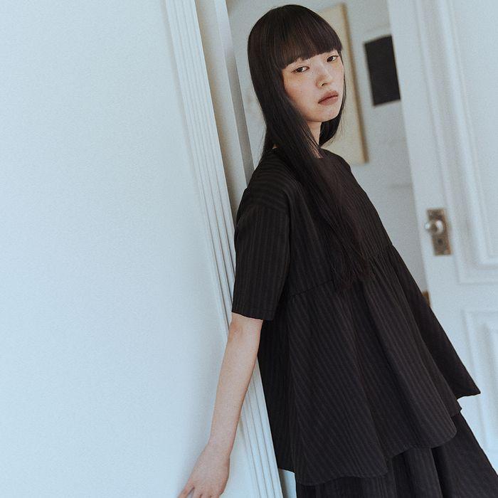 Shirring blouse(black)