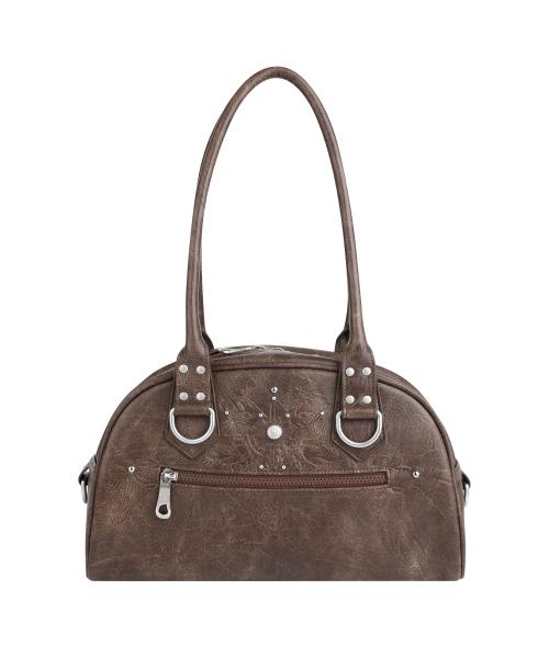 Studded Leather Bowling Bag (Brown)