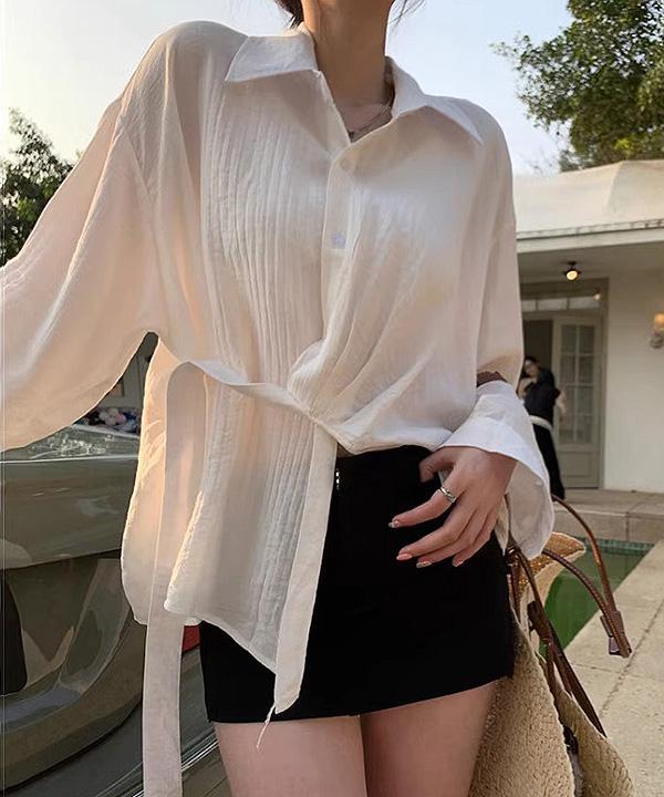 로먼 언발 벨트 슬링 셔츠 블라우스