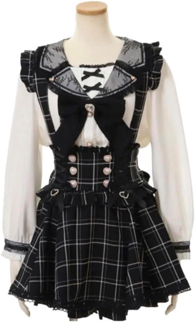 LIZLISA Sukapan with lace-up suspenders black check