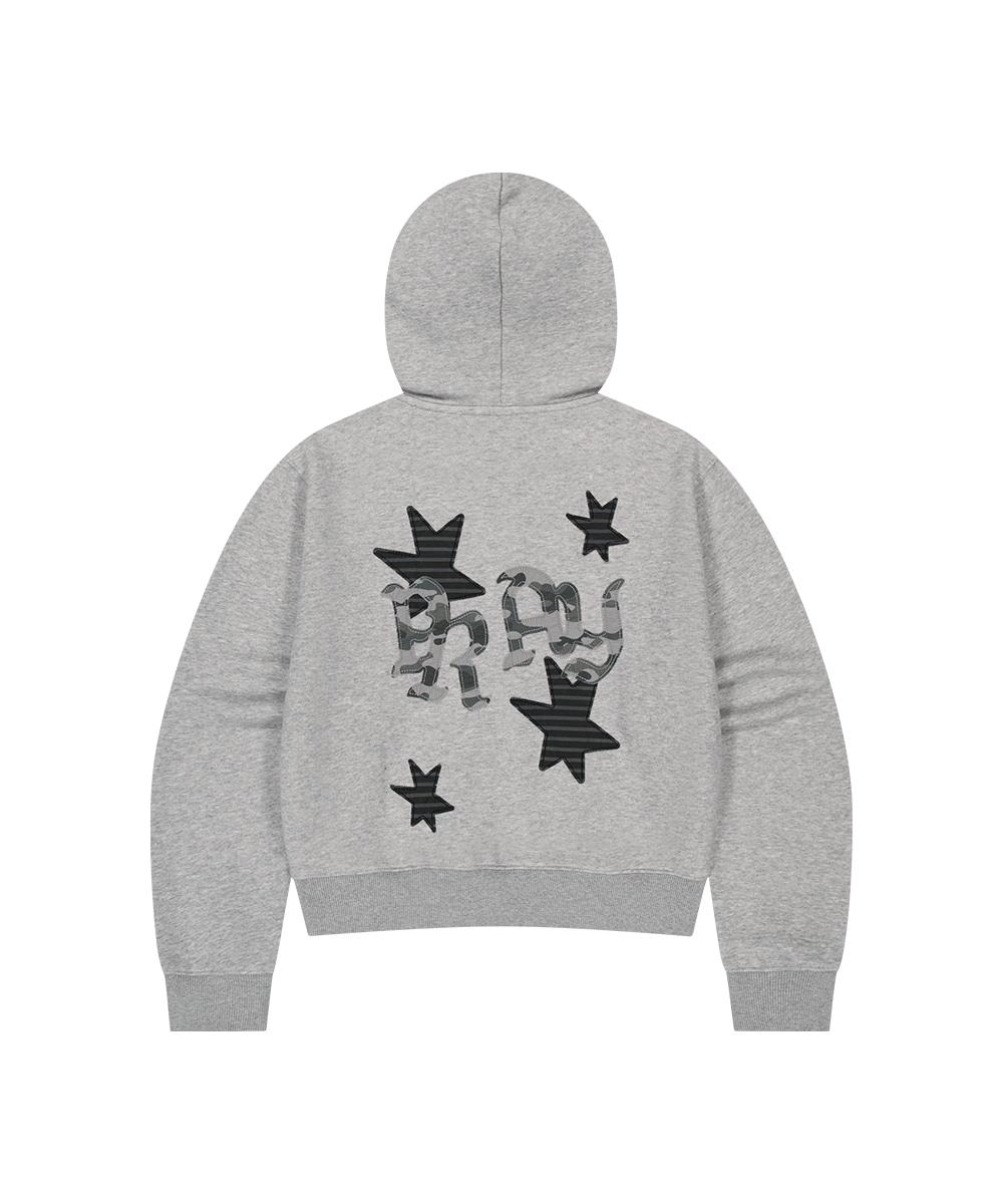 PRAY APPLIQUE CROP ZIP UP HOODIE[GREY]