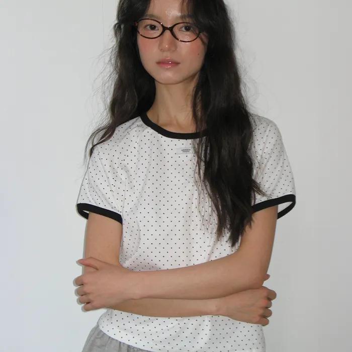 DOT RINGER PUFF T SHIRT WHITE