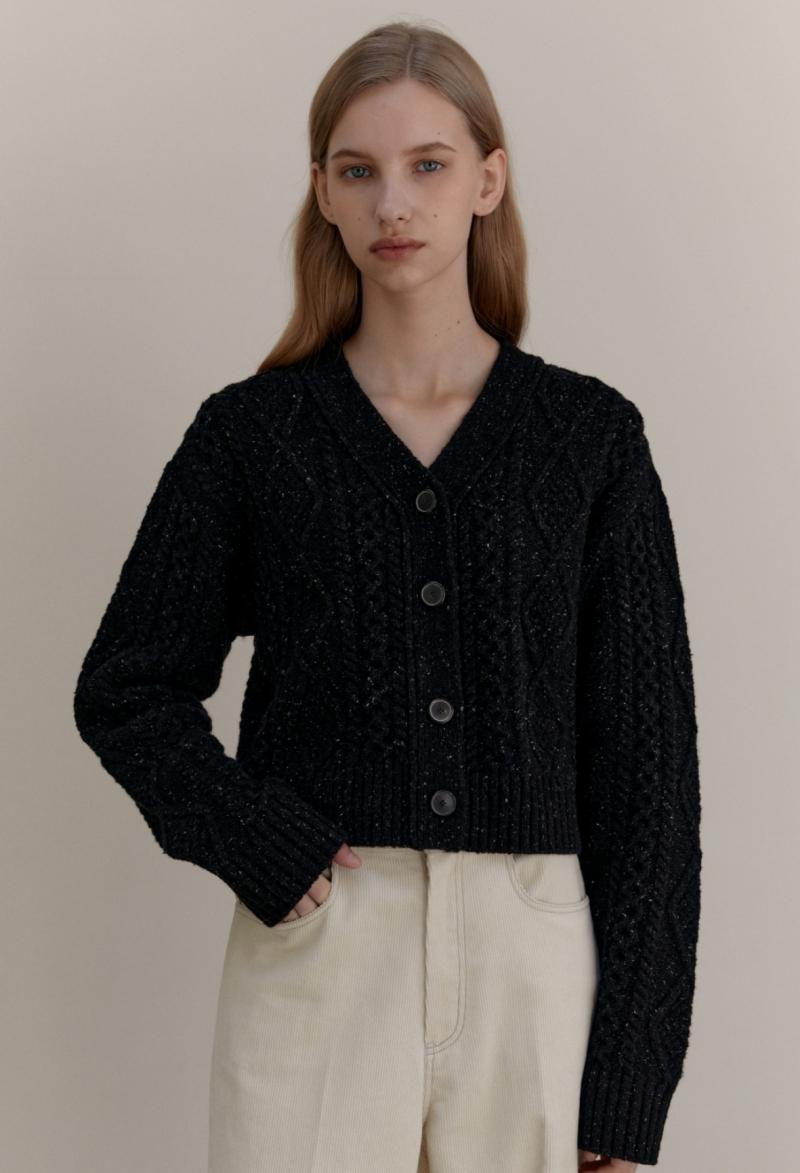CABLE WOOL KNIT CARDIGAN BLACK