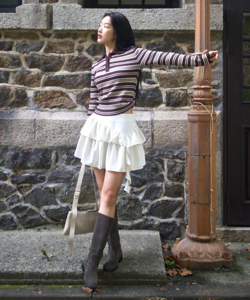 MULTI STRIPE PIQUE KNIT (BROWN)