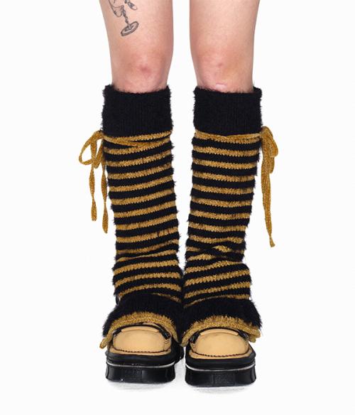 Stripe open leg warmer_black