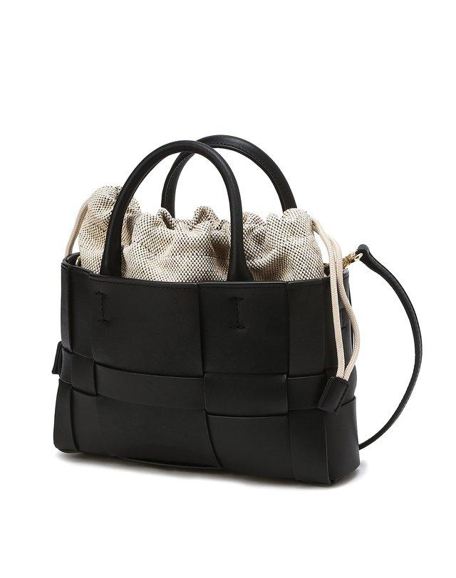 [23FW] [TARTAN MESH] 블랙 위빙 베지터블 소가죽 미니토트백 DCWA3F493BK