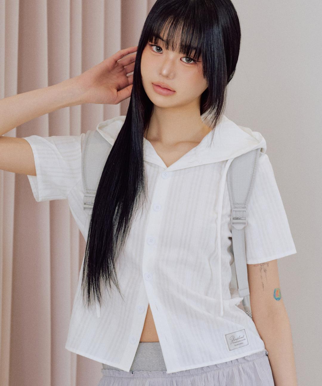 제로플래닛 쥴리 하프 후드 셔츠 [WHITE]