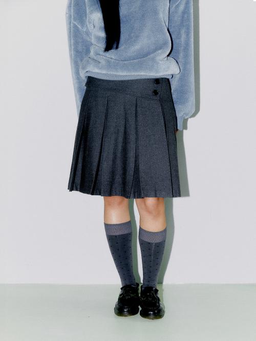 FOLDED WAIST PLEATS WOOL SKIRT, CHARCOAL