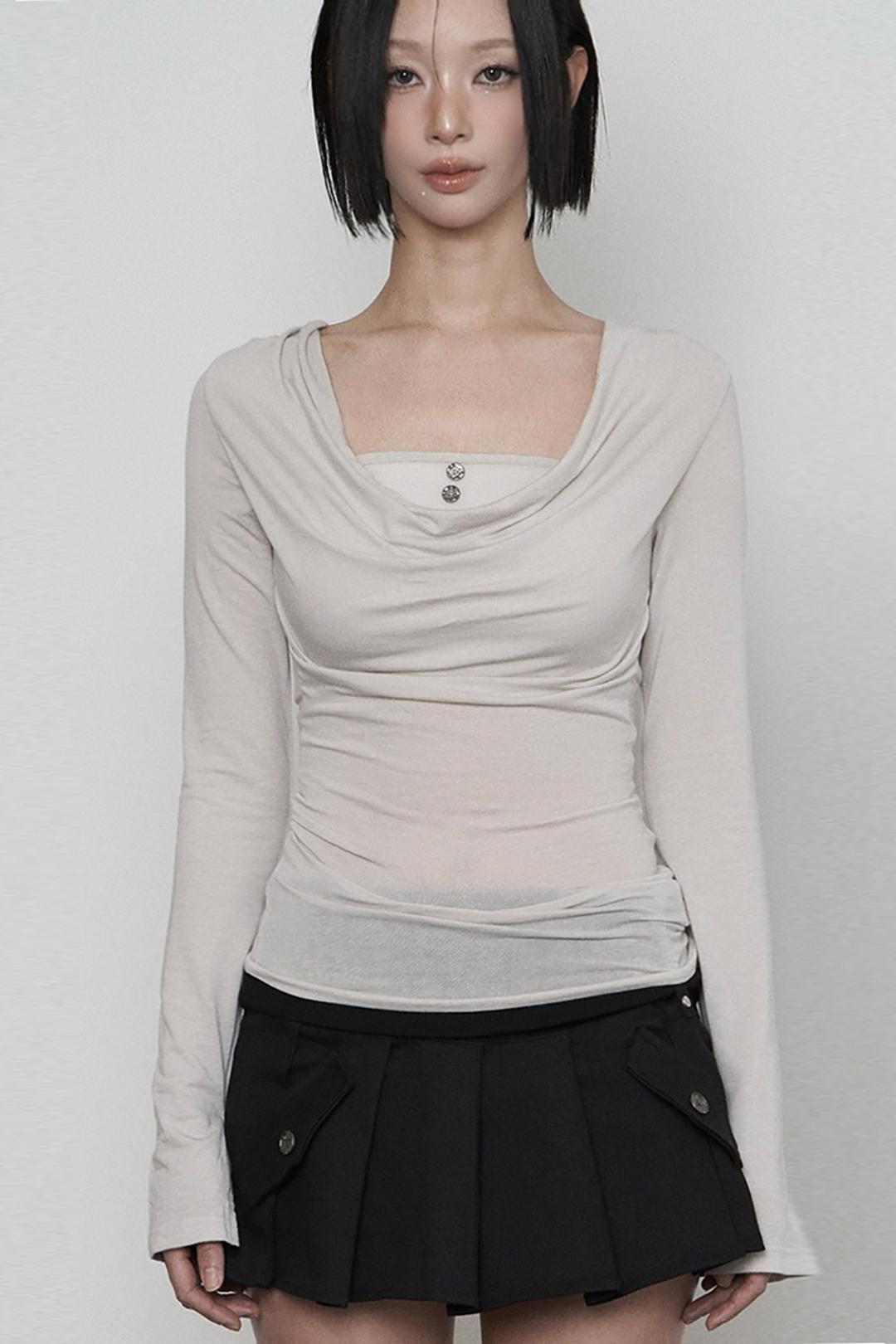 Drapped Layered Long Sleeve (LIGHT BEIGE)