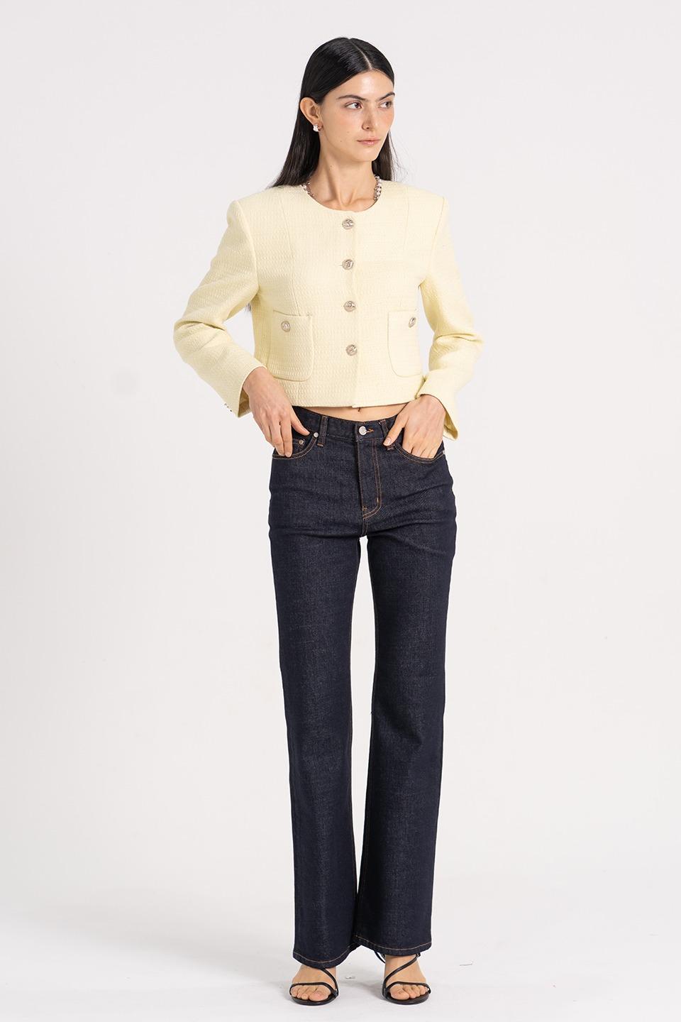 Pocket tweed cropped jacket - yellow