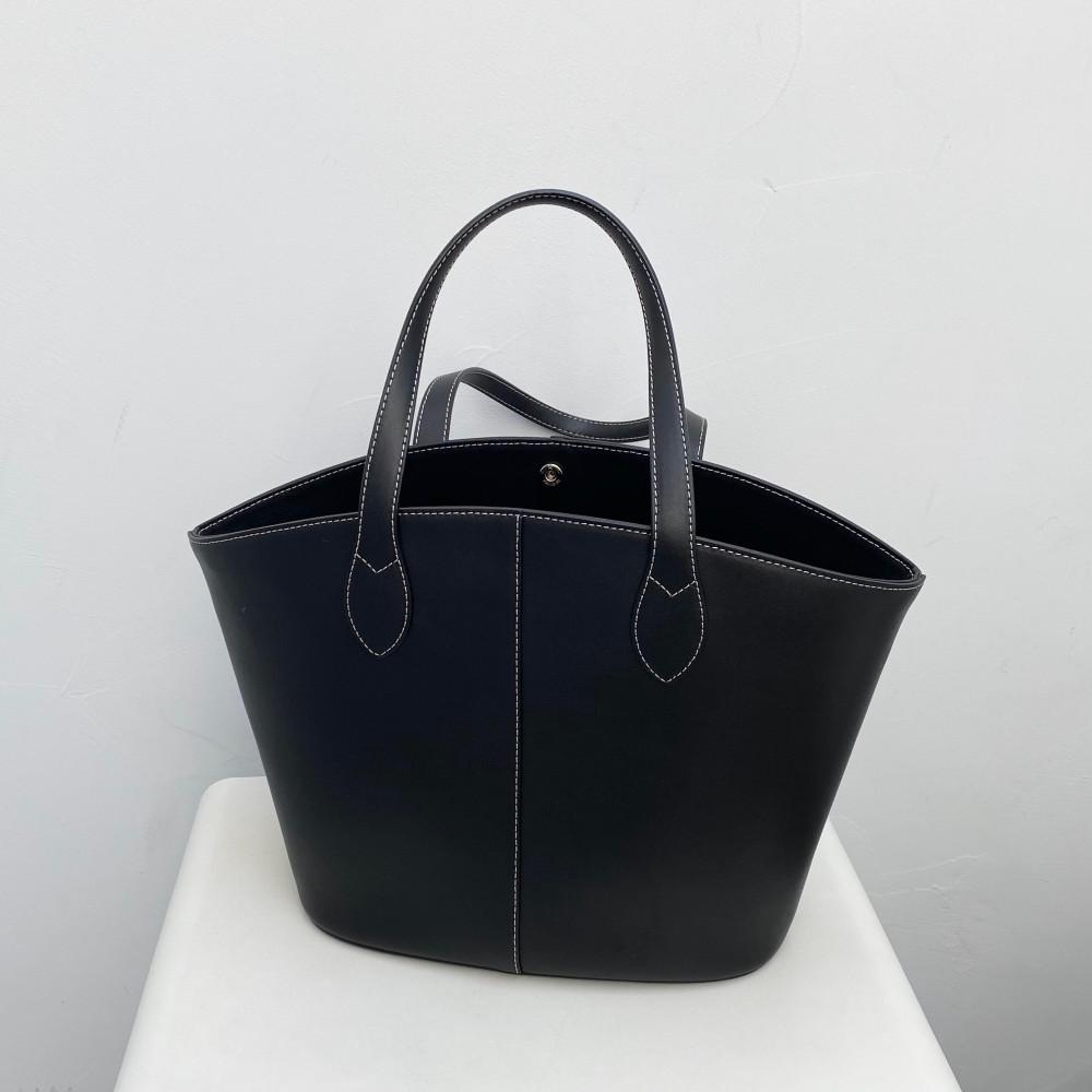 [브라운 당일발송] 소가죽 스티치 토트백