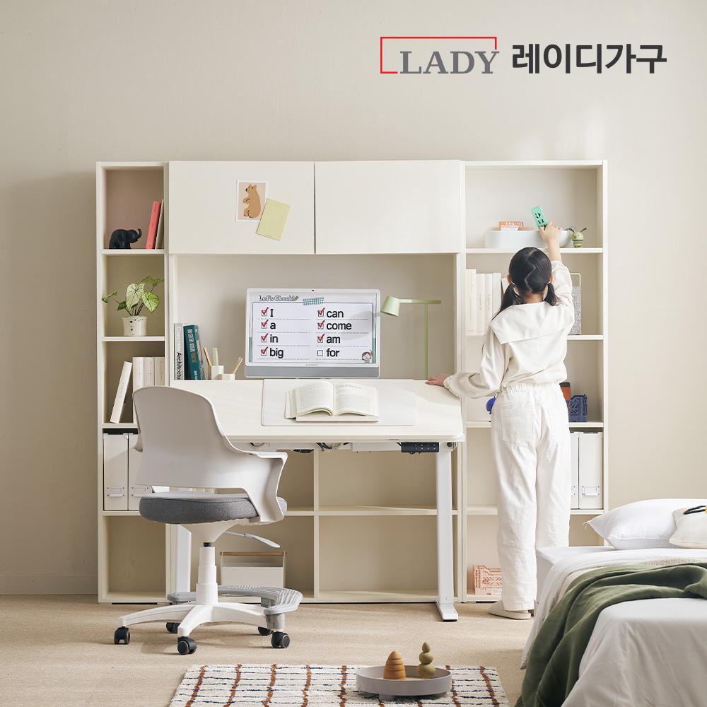 [NEW런칭][의자증정] 코튼M 듀얼모터 독서실책상 모션데스크 (오픈책장형/도어책장형)