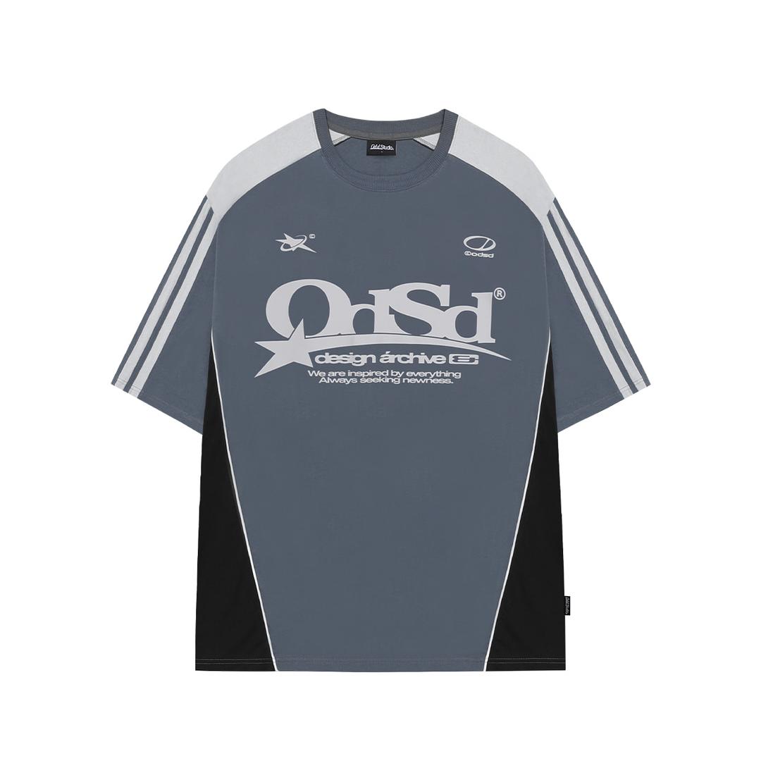 ODSD 스포티 컬러블록 오버핏 티셔츠 - DUSTY BLUE