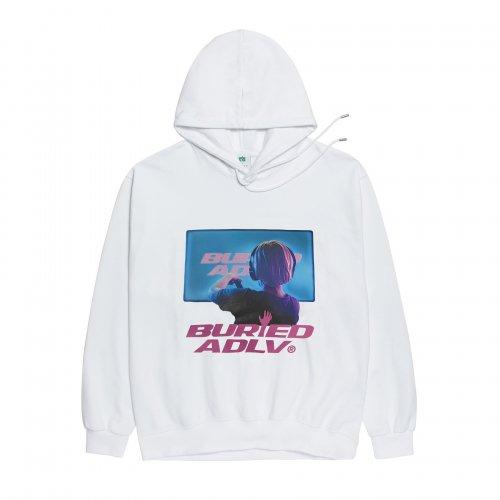 BA x ADLV HOODIE PINK SCREEN WHITE