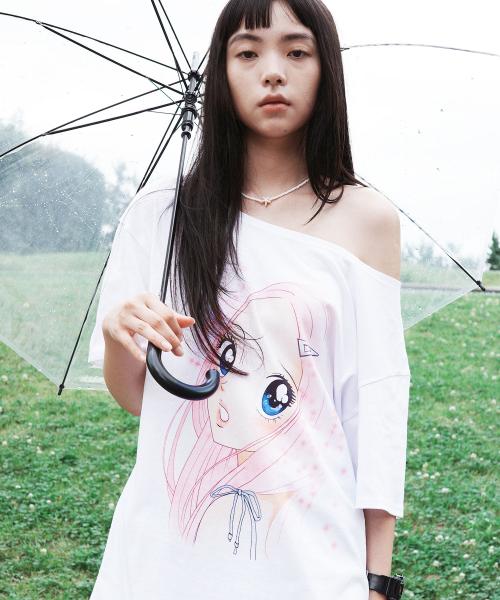 Pink HEESU One shoulder T-shirt [White]