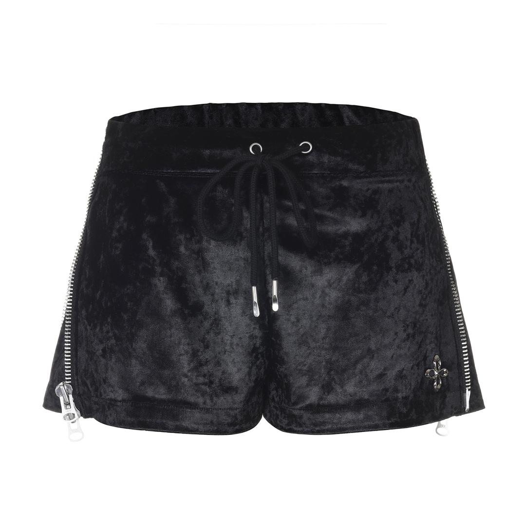 surgery side zip velvet track micro shorts 'black'