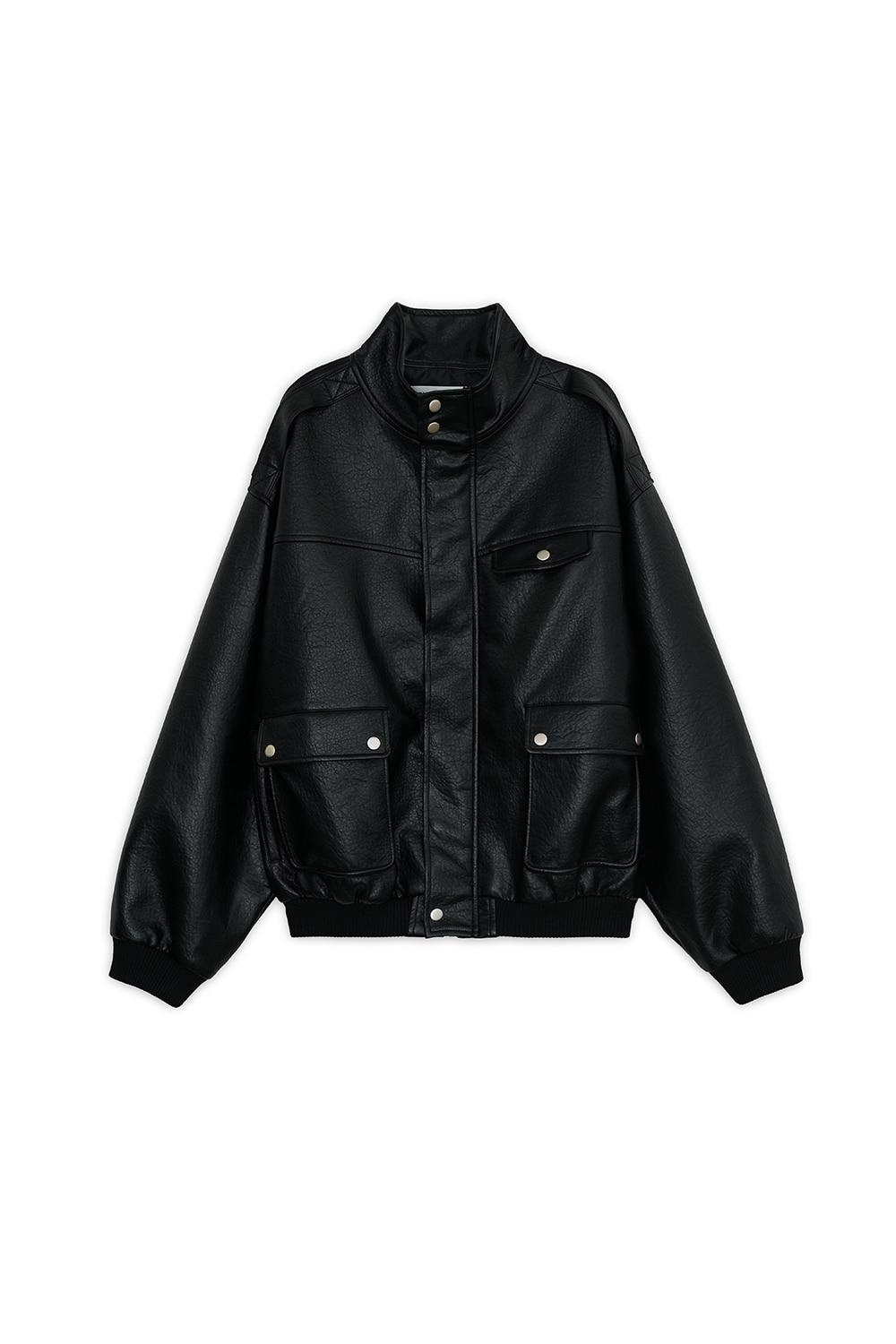 FAUX LEATHER HIGH NECK JUMPER, BLACK