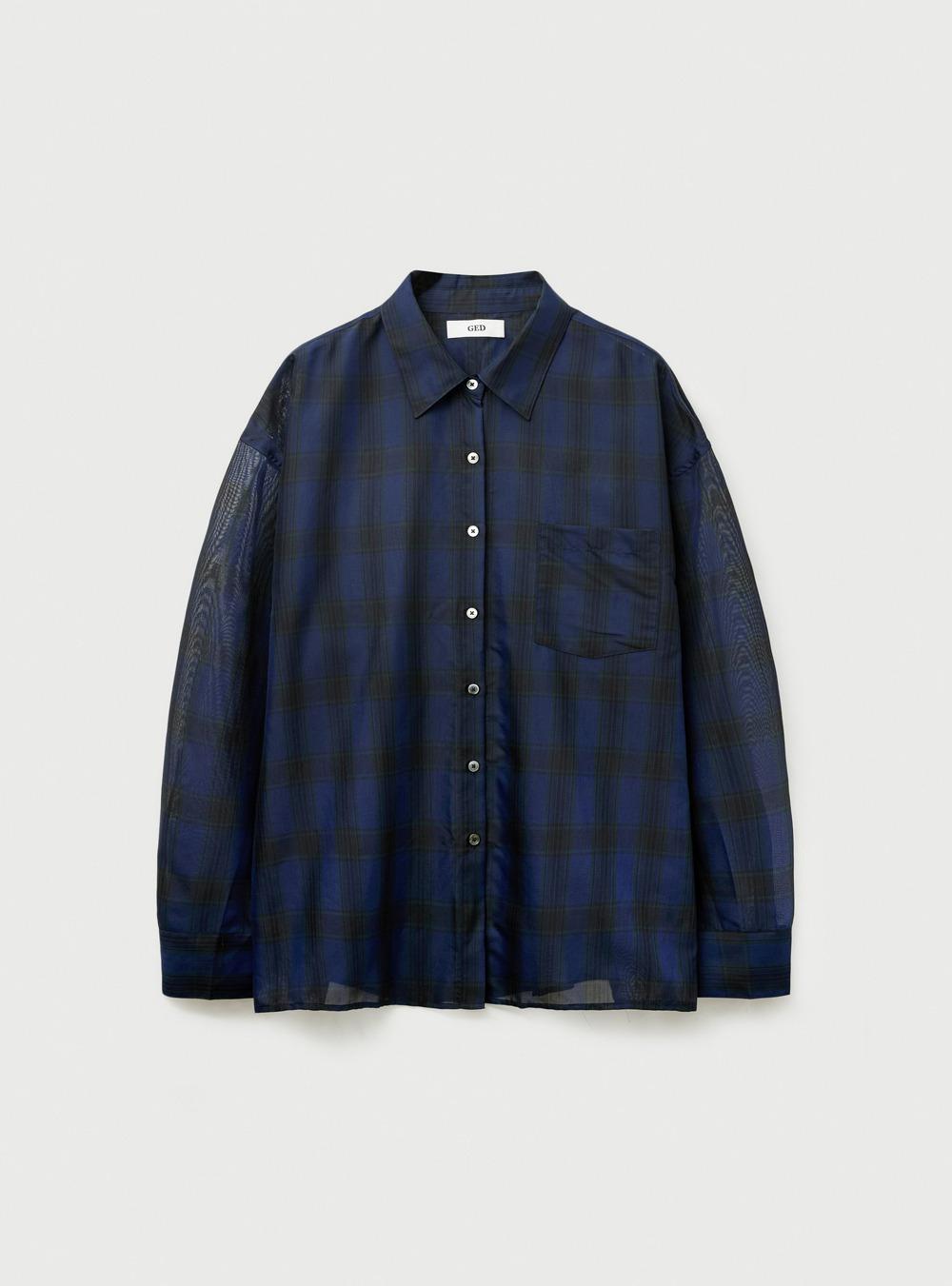 SHEER CHECK SHIRT - NAVY