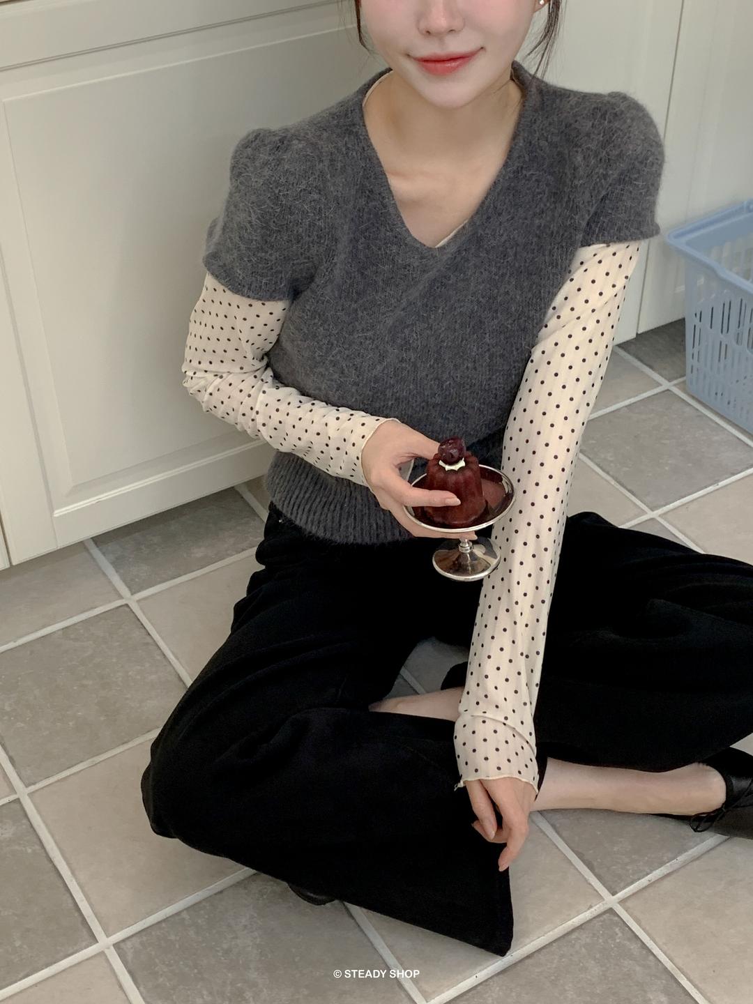 스테디 [이너티/연말룩] 뉴르 도트 시스루레이어드티 티셔츠 직진