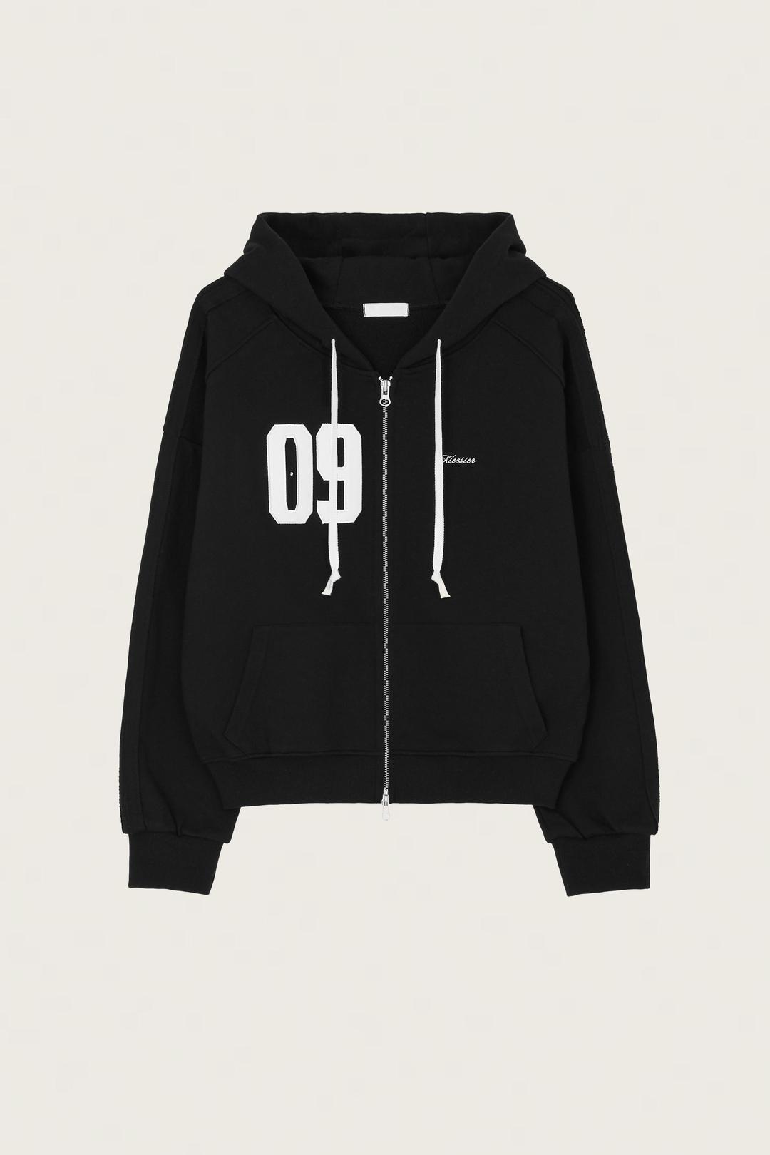 Classic 09 Numbering hooded zip-up, Black