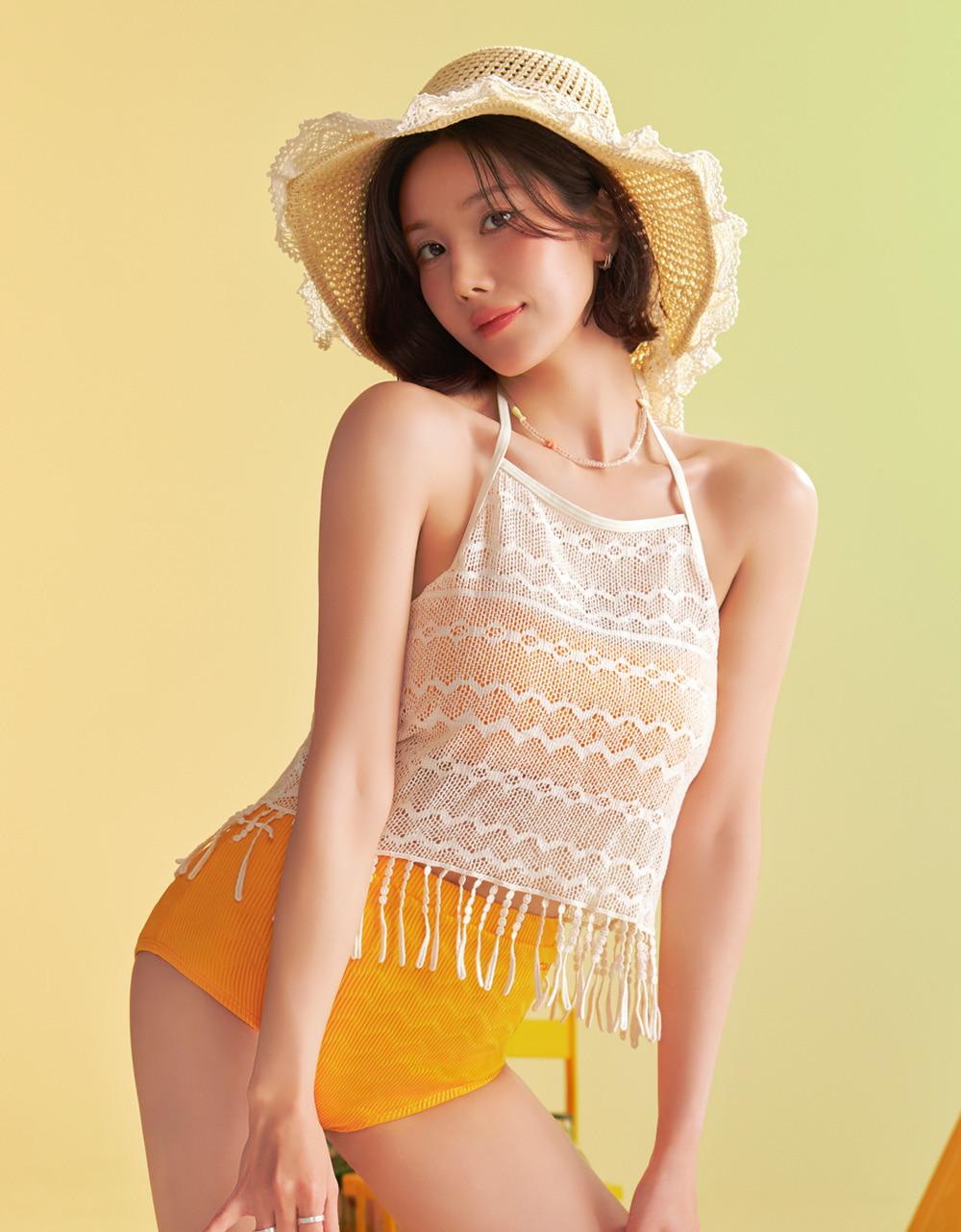 [권은비 착용] 프린지 니트 비키니 옐로우