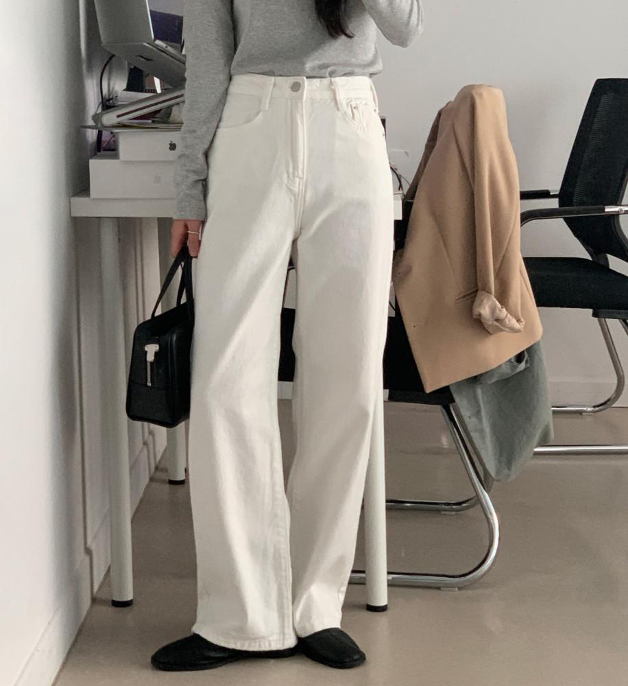 [기모 아이보리 와이드 팬츠] 키작은여자 키작녀 면바지
