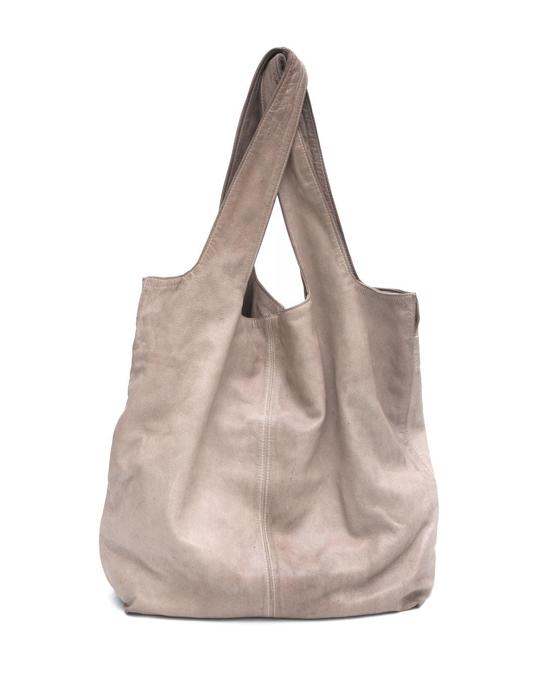 LIGHT BEIGE LEATHER TOTE BAG - Anemonia