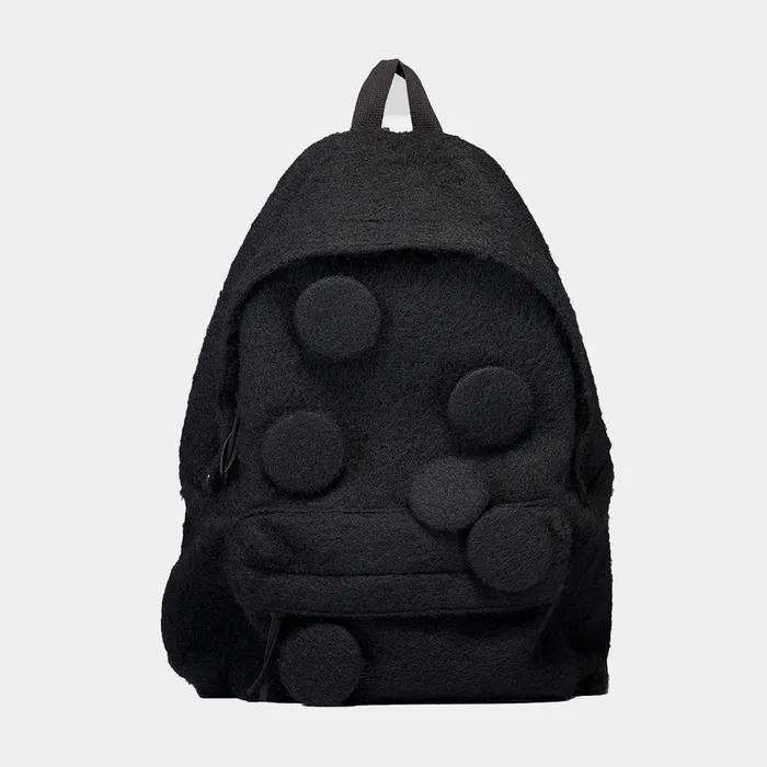 PIN-BUTTON WOOL FLEECE BACKPACK - BLACK
