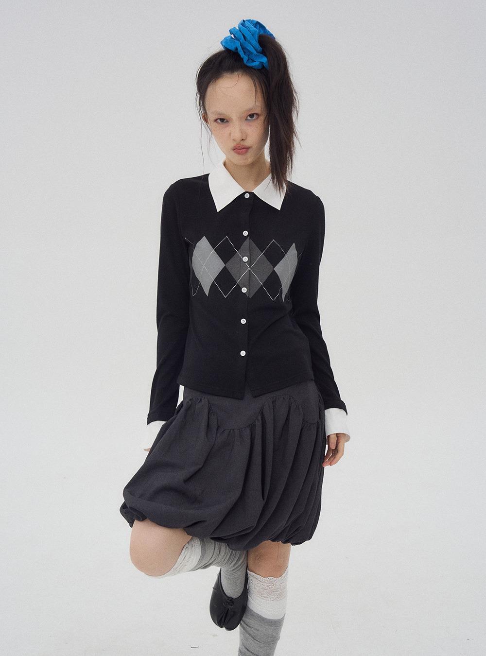 Argyle Print Two-Piece Knit Cardigan (2color)
