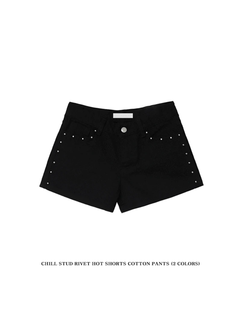 [블랙/당일출고] CHILL STUD RIVET HOT SHORTS COTTON PANTS 칠 스터드 리벳 핫 숏팬츠 (2 COLORS)