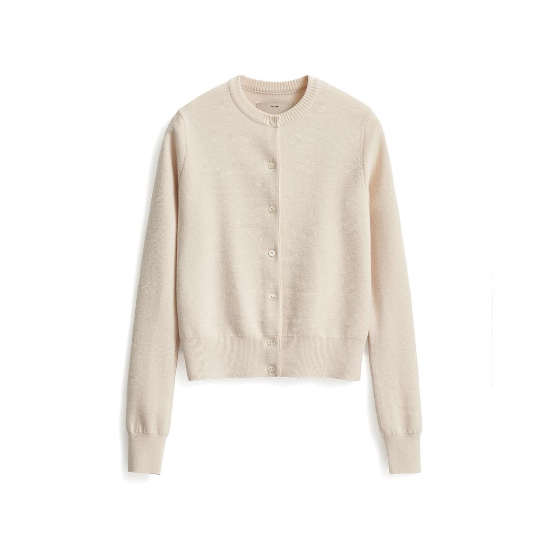 W Round Neck Cardigan_Cream