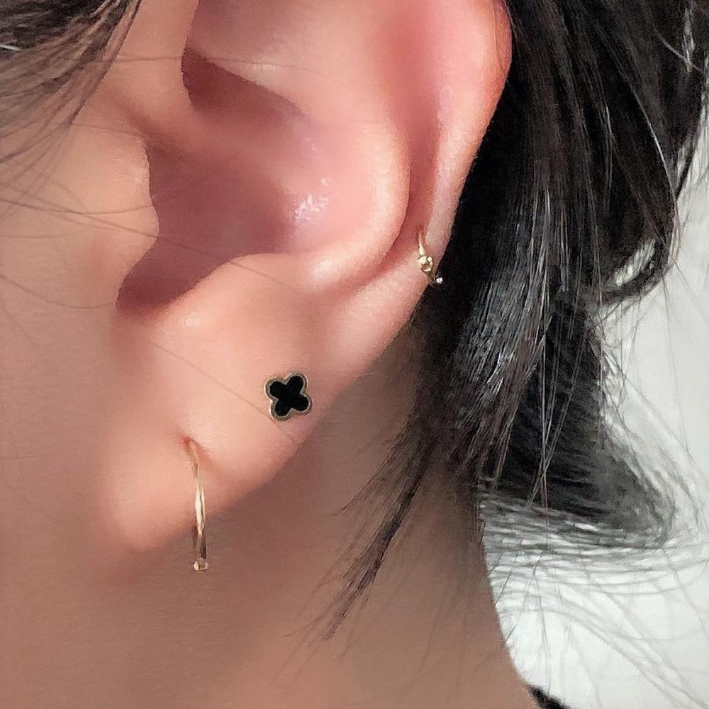 14k 블랙 오닉스 네잎 클로버 금 피어싱