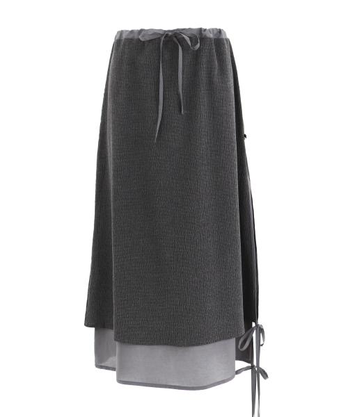 멜로디 레이어드 링클 로우라이즈 스커트_다크그레이