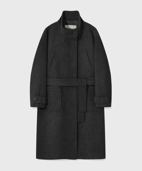 (우먼) 하이넥 울 롱코트_챠콜