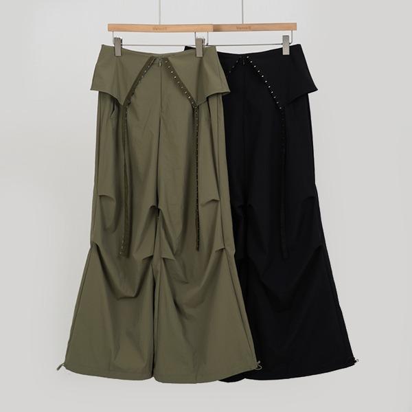 [S,M,L/2컬러] 후크 포인트 핀턱 스커트 팬츠 바스락 조거팬츠 밑단스트링  레이어드룩 나일론팬츠 바지