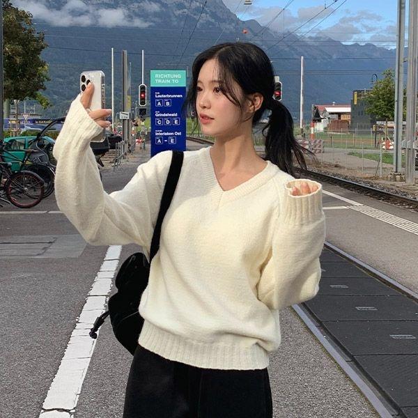 (데일리필수템/9컬러/색감예쁜) 샌즈 브이넥 루즈핏 베이직 긴팔 니트 nt4692