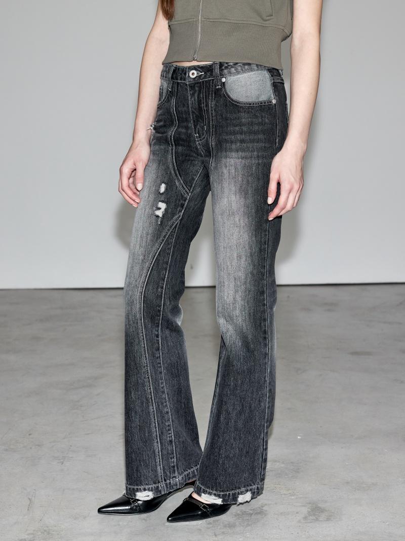 Low Waist Vintage Straight Denim pants_black