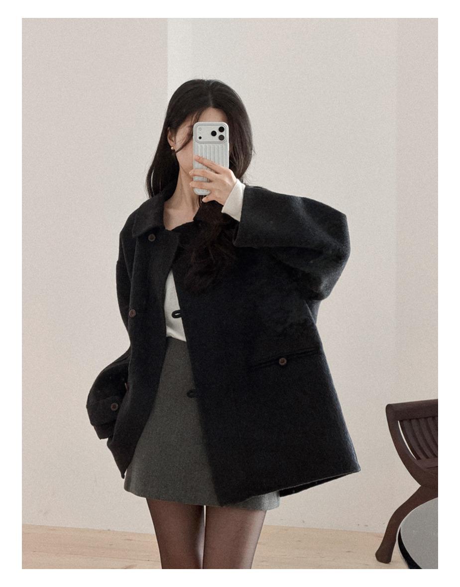 [2주소요] 르노어 버튼 미디 코트 [차콜블랙]