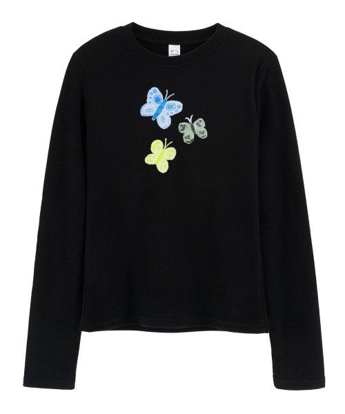 나비 수채화 긴팔 티셔츠_블랙