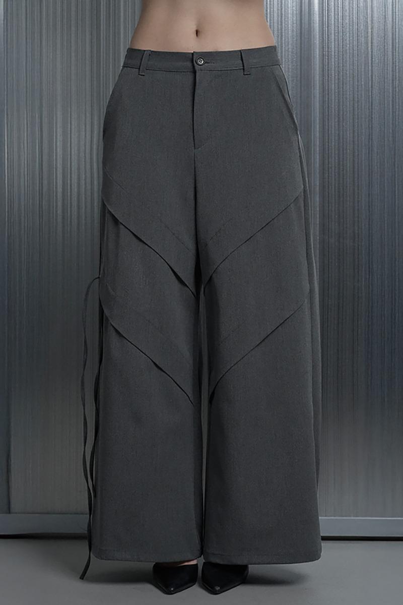 3pintuck Back Split Line Wide Slacks Pants (Charcoal)