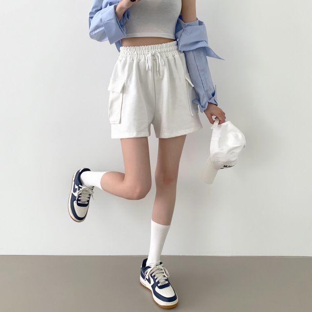 4Col[귀욤Y2K/골반넓어보여!!]믹스 카고 포켓 밴딩 Y2K 숏 트레이닝 반바지 팬츠_복플레이스