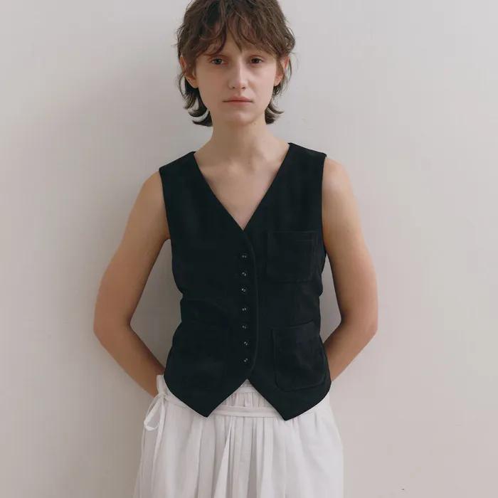 POCKET SUEDE VEST [BLACK]