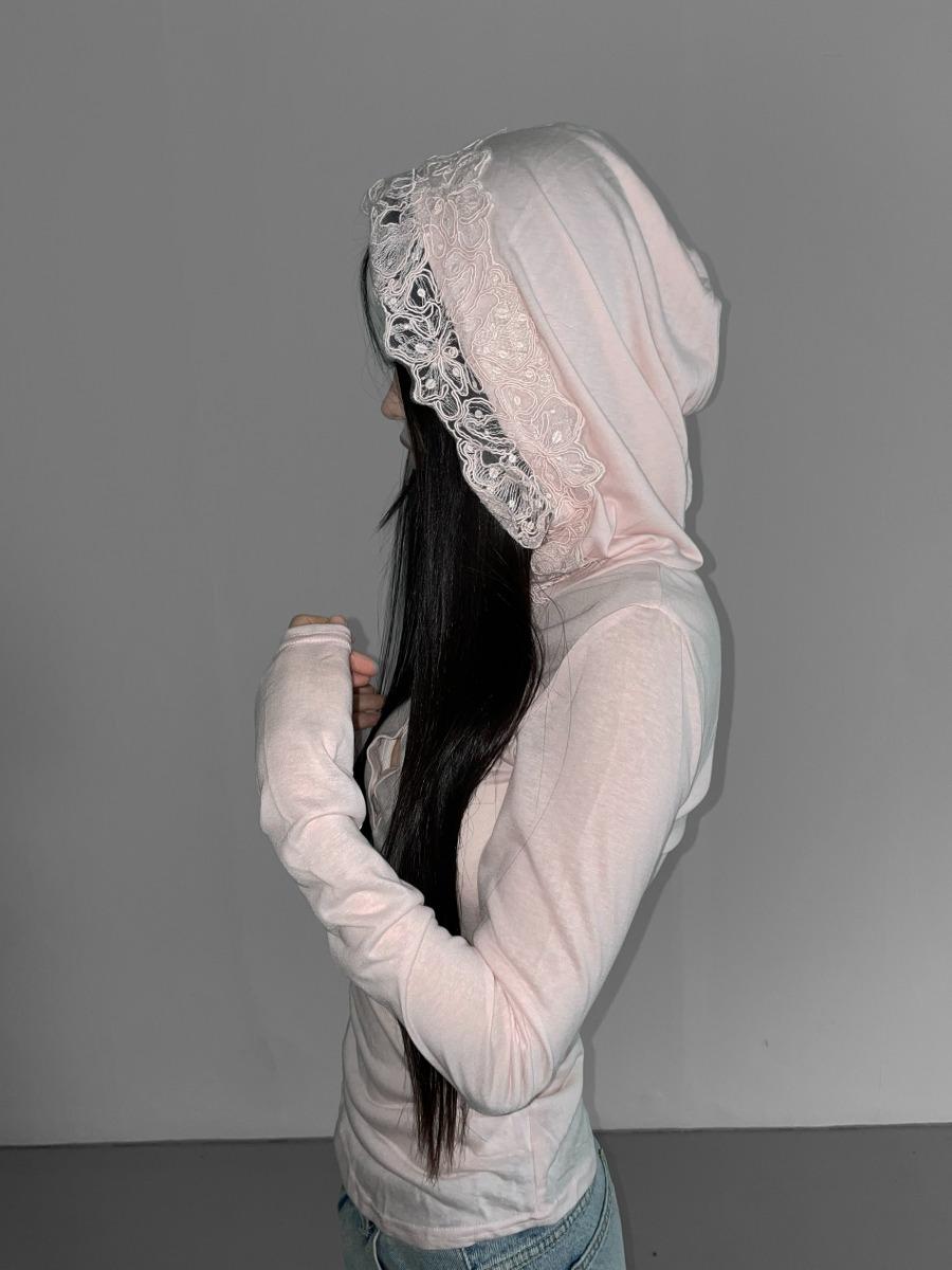 디에어타운 DELAY [ONLY]cruella lace hoodiie e polo top(3 color)