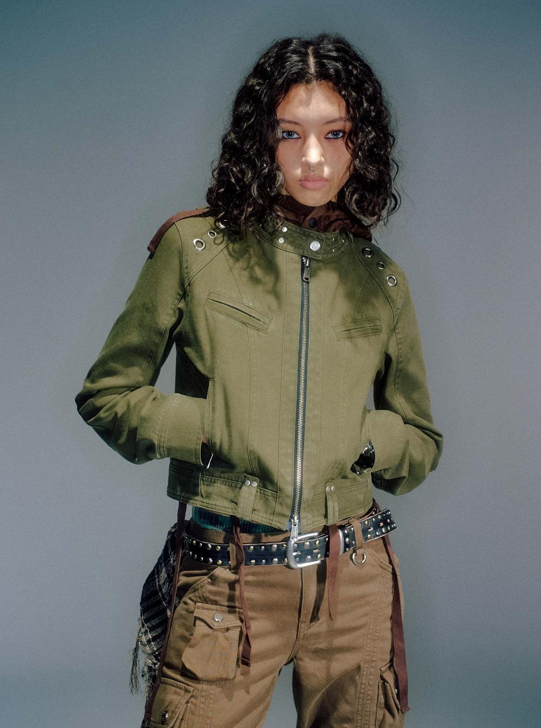 WOMEN LEWIS RIDER EYELET JACKET KHAKI